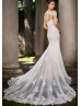 Strapless Beaded Ivory Lace Tulle Romantic Wedding Dress